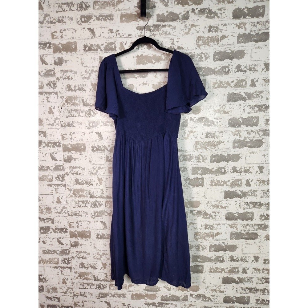 Ott Blue Maxi Dress Size 1X Flutter Sleeves Smocked Boho Cottage Comfy